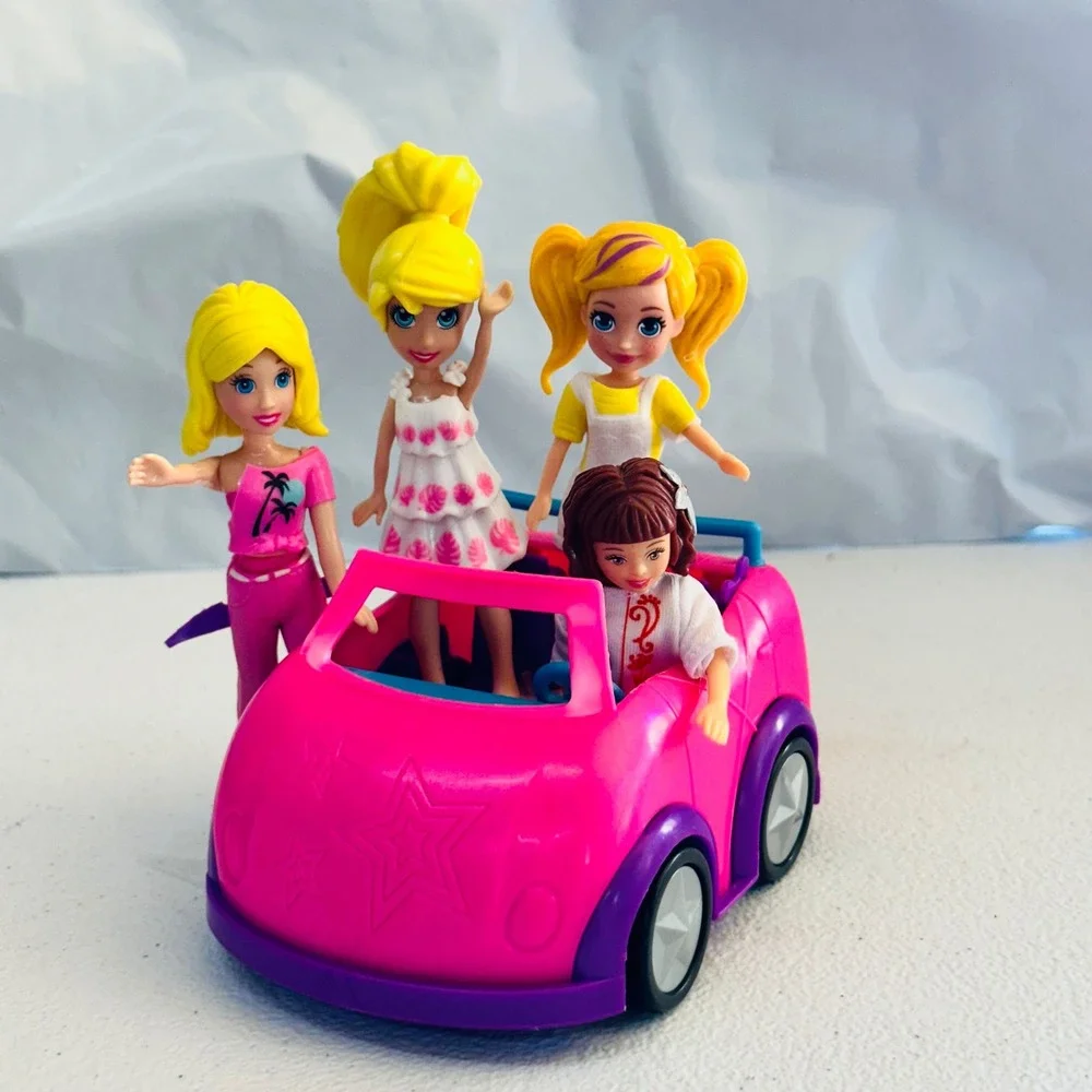 Mattel Polly Pocket Dolls and Pink Convertible Car Set‎ Girls OS Pink Excellent